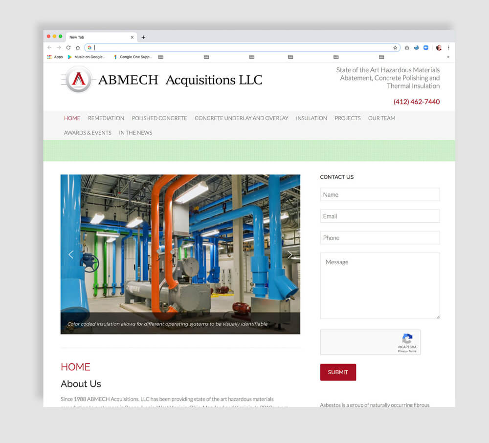 Web home page design for industrial business