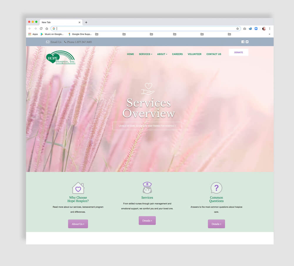 Web design sample for a nonprofit hospice