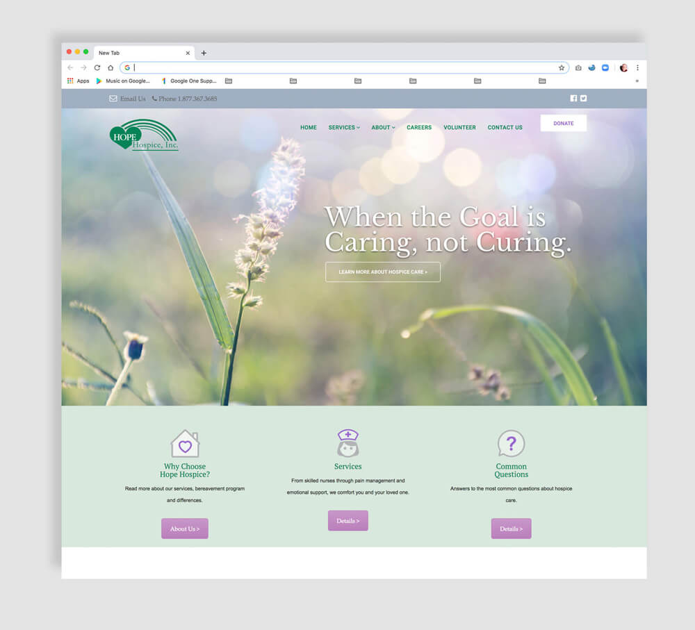 Hospice web design - home page