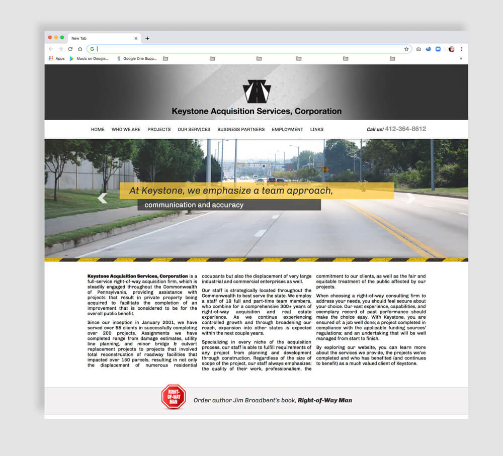 Civil projects web design home page example