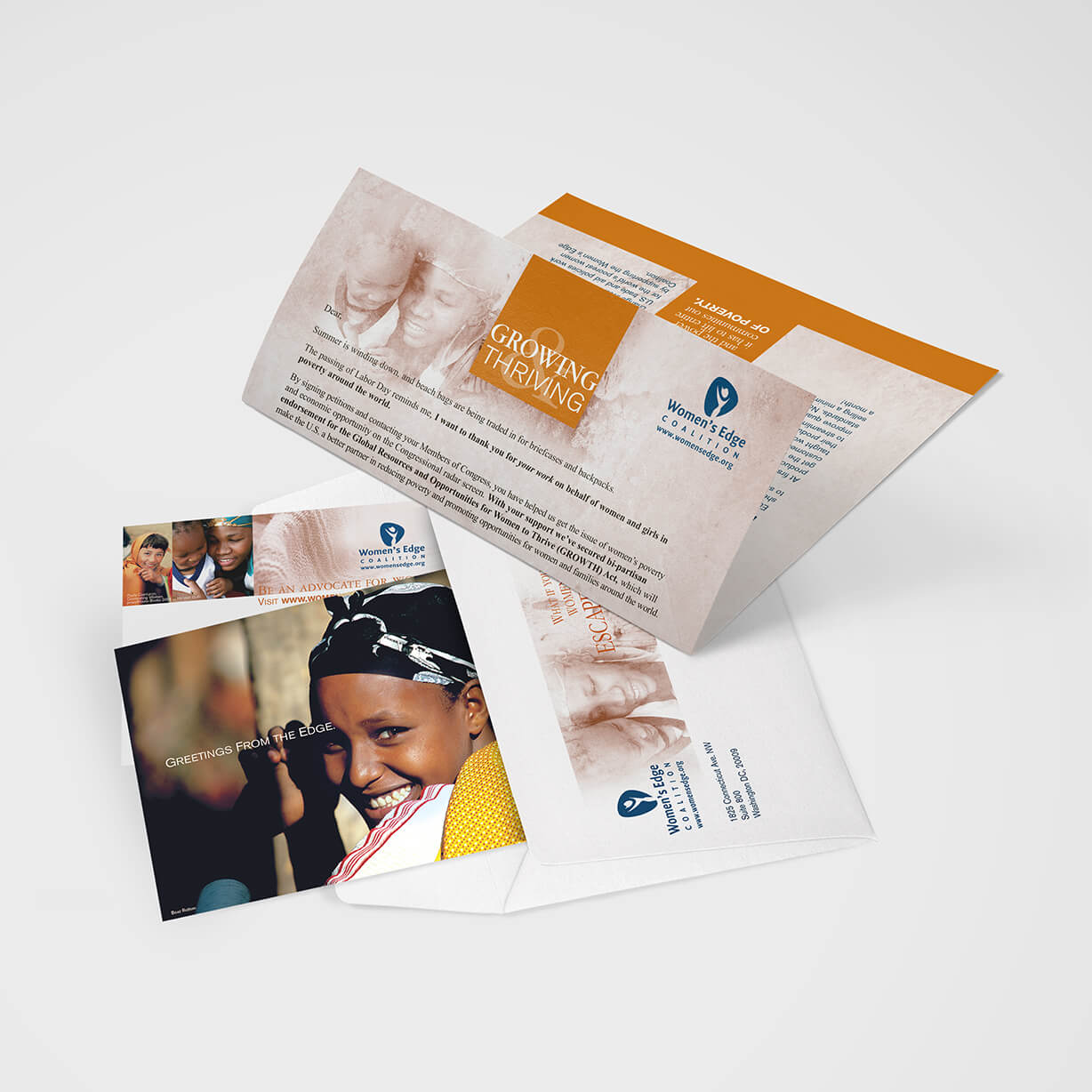 On behalf of women in poverty direct mail letter package