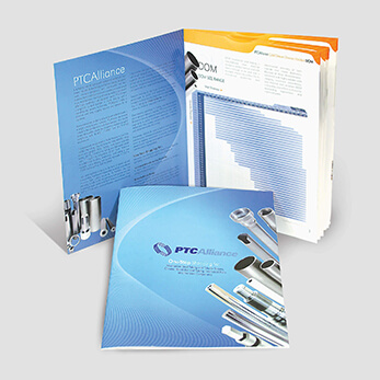 Graphic design for steel manufacturer's catalog of product specifications