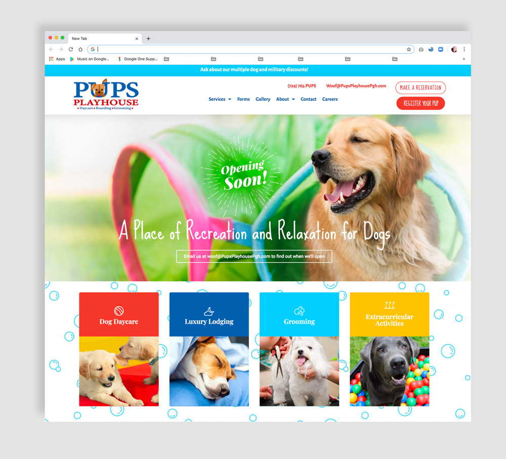 Home Page Web Development and Design for a Doggie Daycare Facility