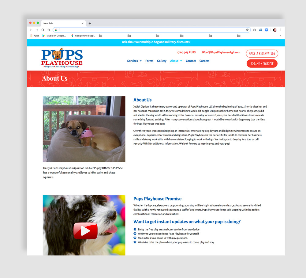 Web design for doggie daycare facility