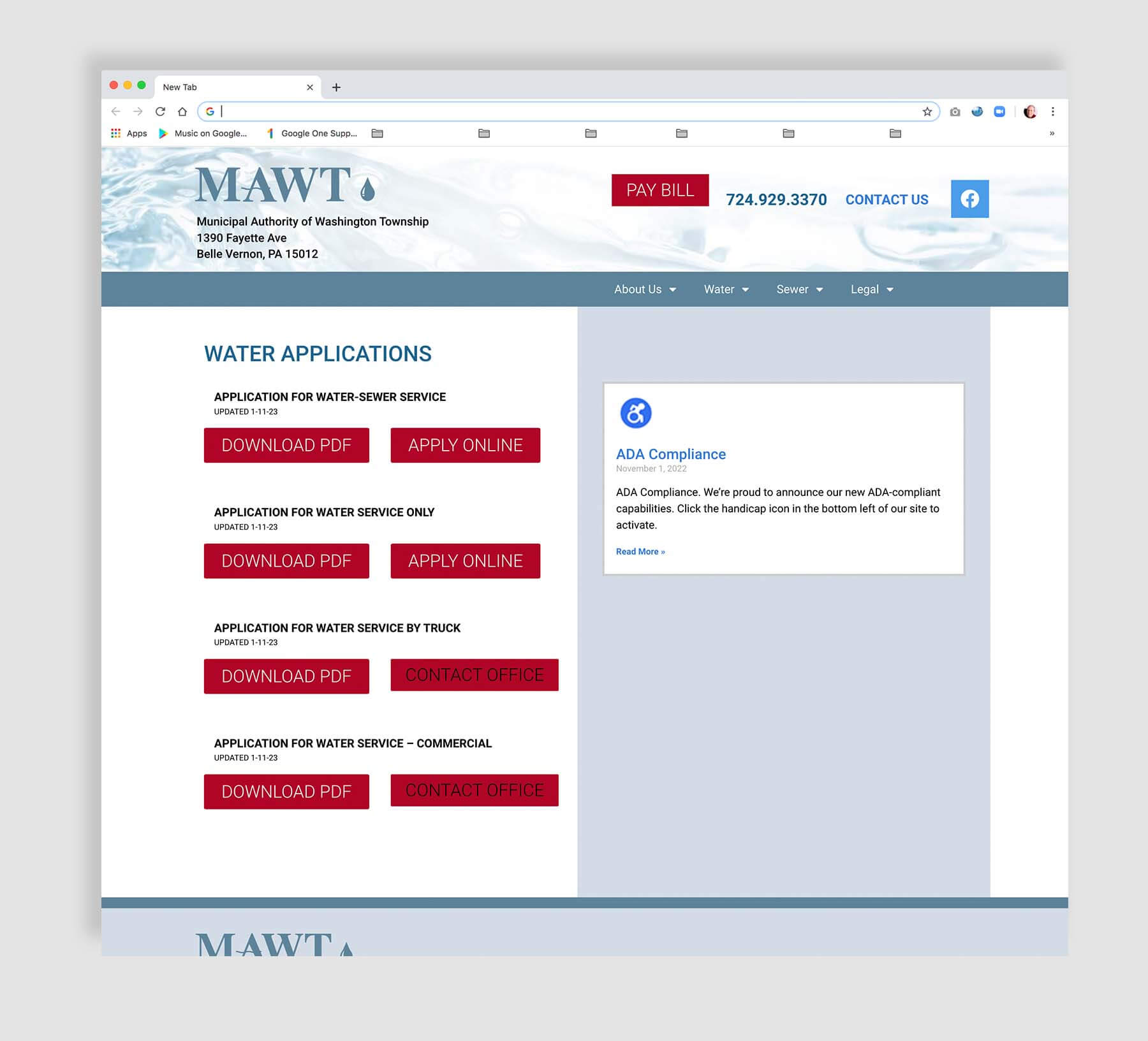 Municipal Authority ADA Compliant web page development