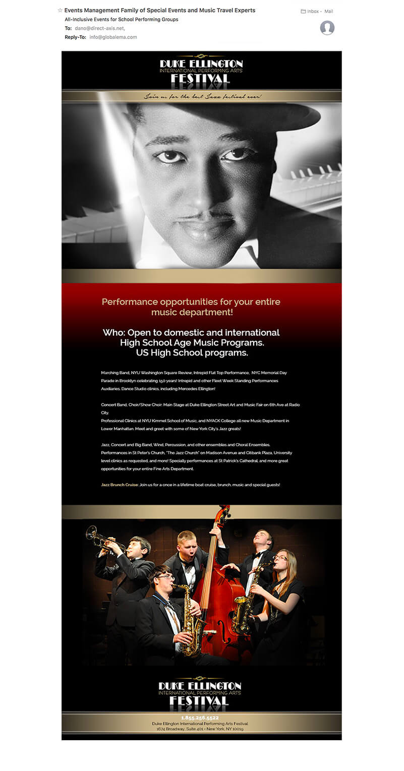Duke Ellington Festival Email Campaign Example