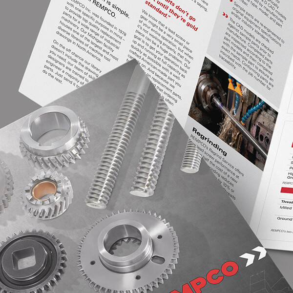 Industrial brochure design sample with lead screws and gears